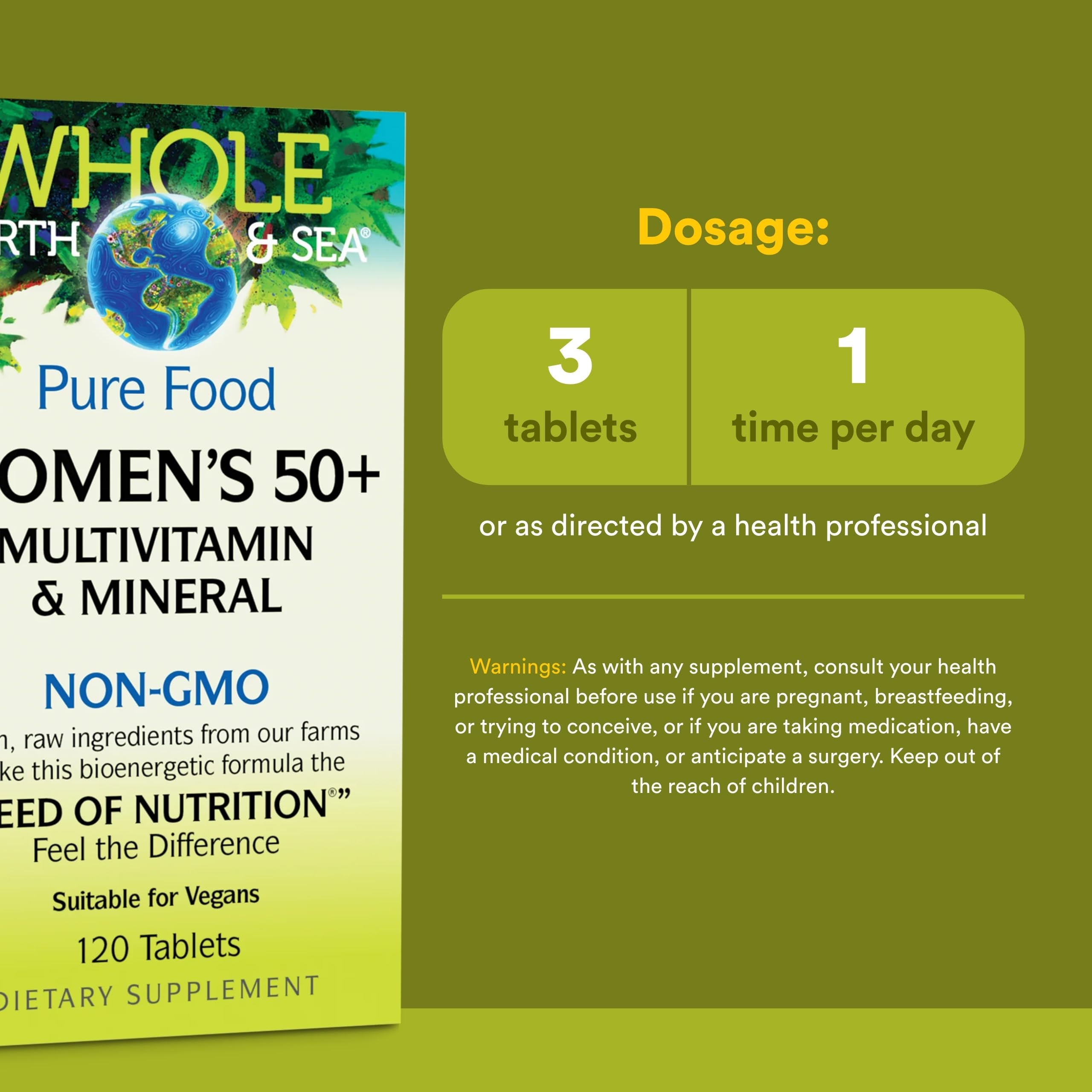 Tablets dispensed from a Natural Factors 50+ formula bottle for daily use.
