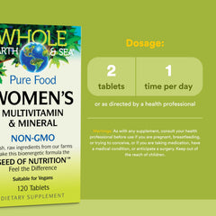 Natural Factors women's multivitamin label nutrition facts highlight iron and plant-based vitamin C