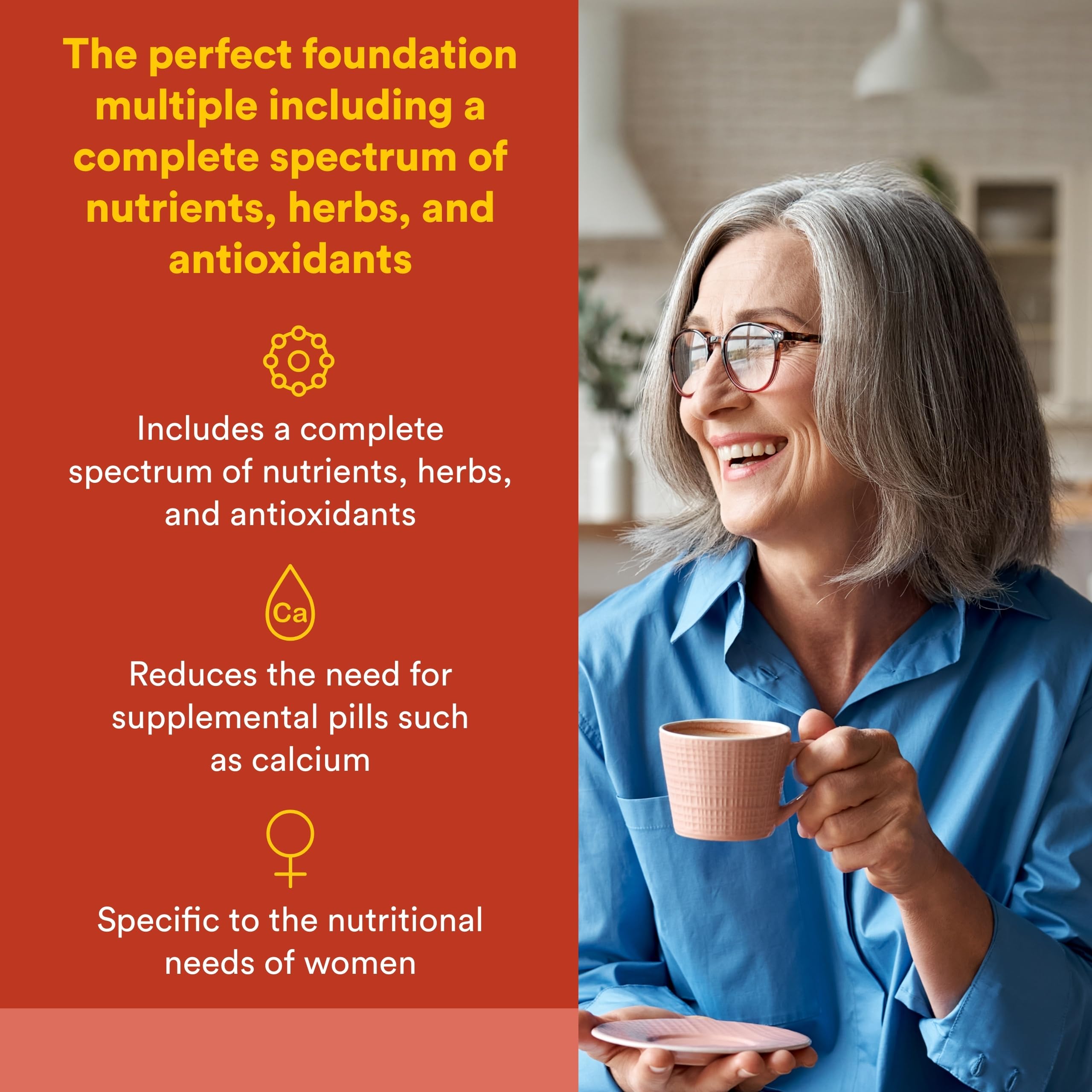 Close-up of Natural Factors Women's Plus MultiStart capsules for daily adrenal support