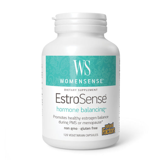 Natural Factors WomenSense EstroSense bottle front for daily hormonal balance.
