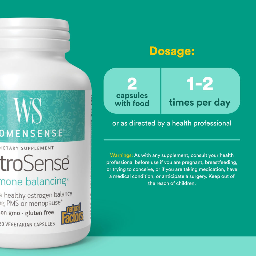 EstroSense label close-up showing non-GMO formulation.