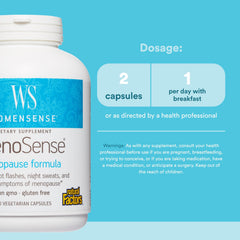 WomenSense MenoSense capsules in bottle for daily menopause support.