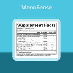 Packaging box for Natural Factors WomenSense MenoSense showcases quality and usage.