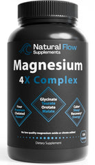 Natural Flow 4X Magnesium bottle front highlights chelated formula for calm sleep
