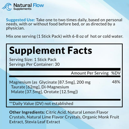Natural Flow magnesium powder lemon-lime dissolving in water for a refreshing drink.
