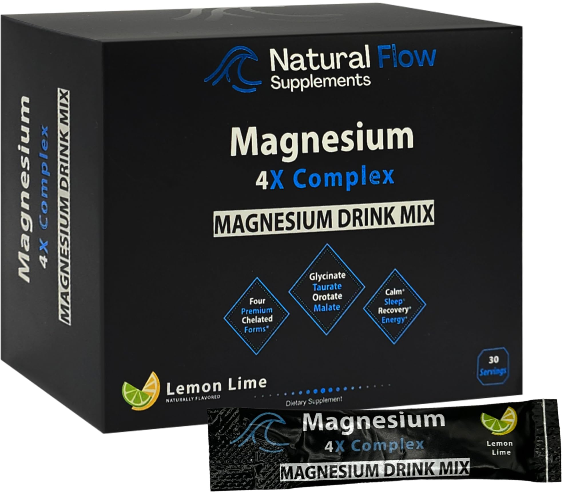 Natural Flow Magnesium Powder Lemon-Lime stick-pack, convenient for on-the-go calm.