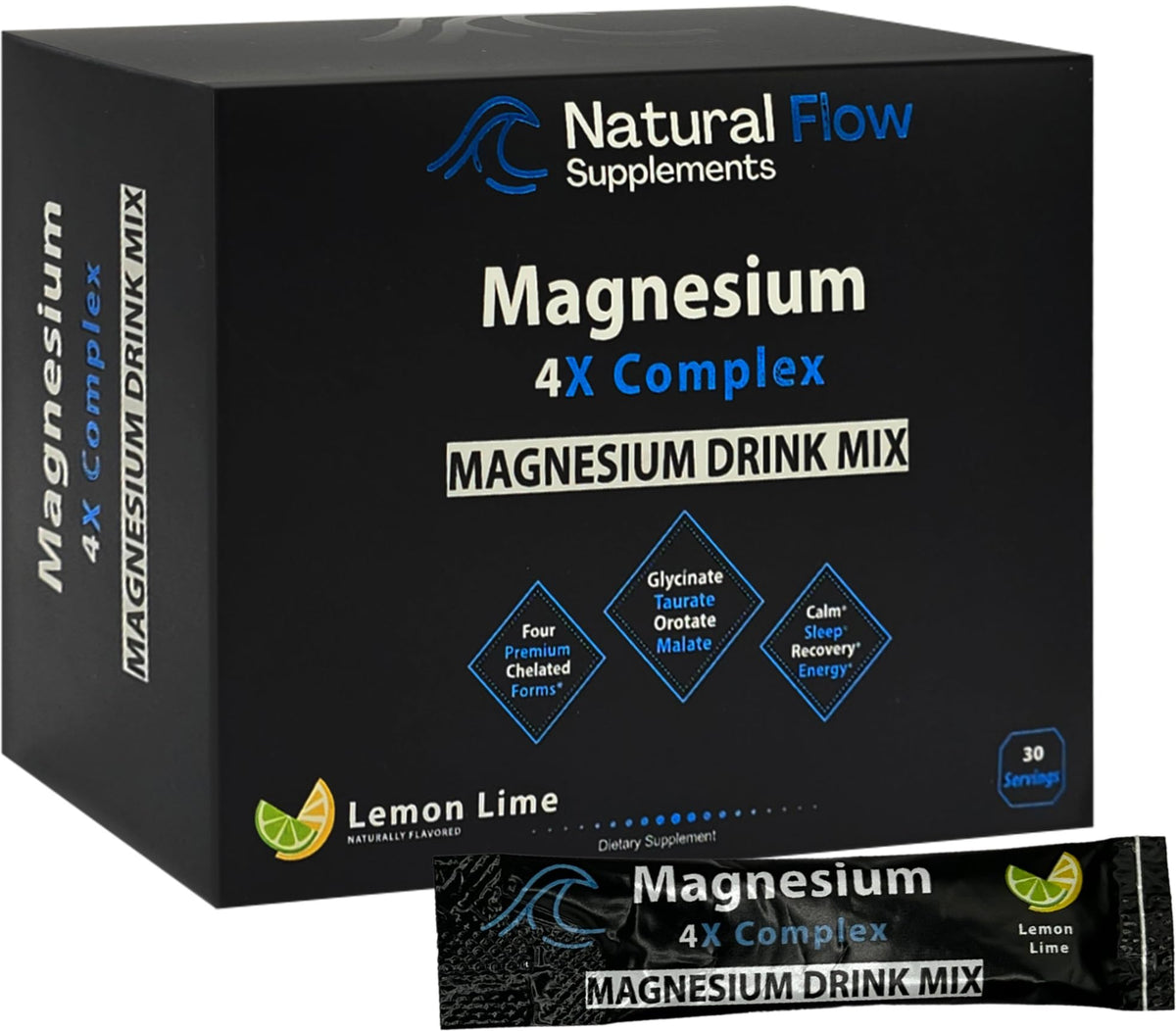 Natural Flow Magnesium Powder Lemon-Lime stick-pack, convenient for on-the-go calm.