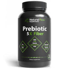 Natural Flow prebiotic capsules bottle for daily gut support.