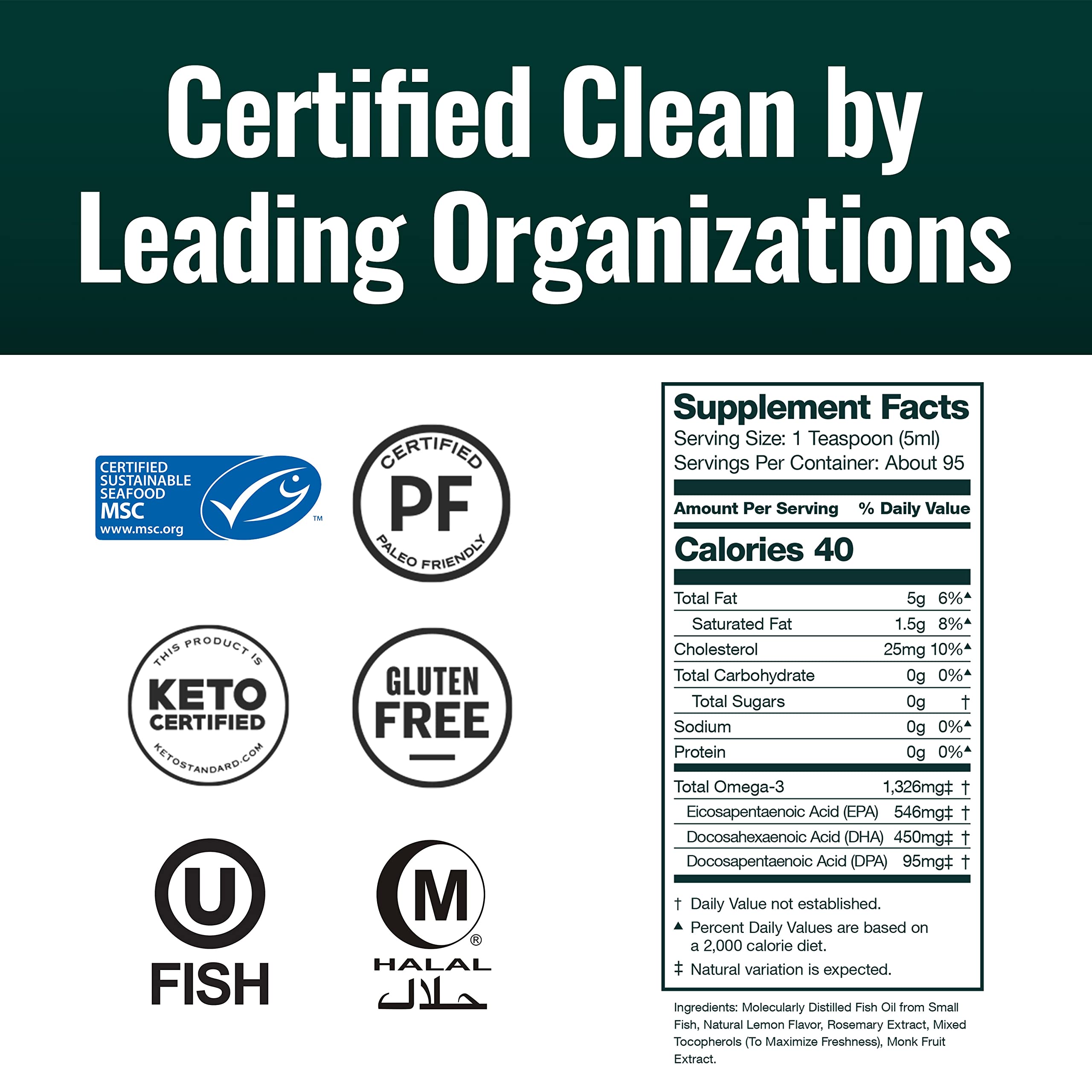 Natural Force Pure Omega-3 lab-tested seal ensures purity and quality