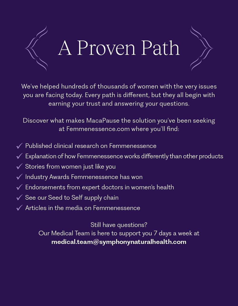Femmenessence MacaPause clinical-trial badge displayed