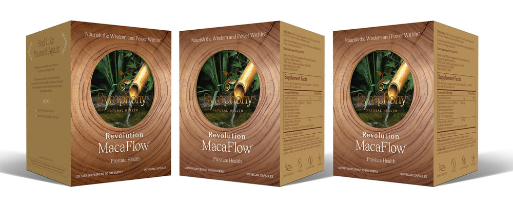 Natural Health International MacaFlow bottle showing prostate health support option.