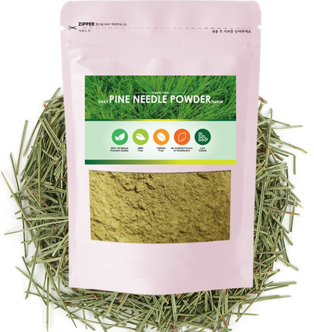 Natural Herbs pine needle extract 500g bottle closeup—premium, forest-sourced powder for infusions