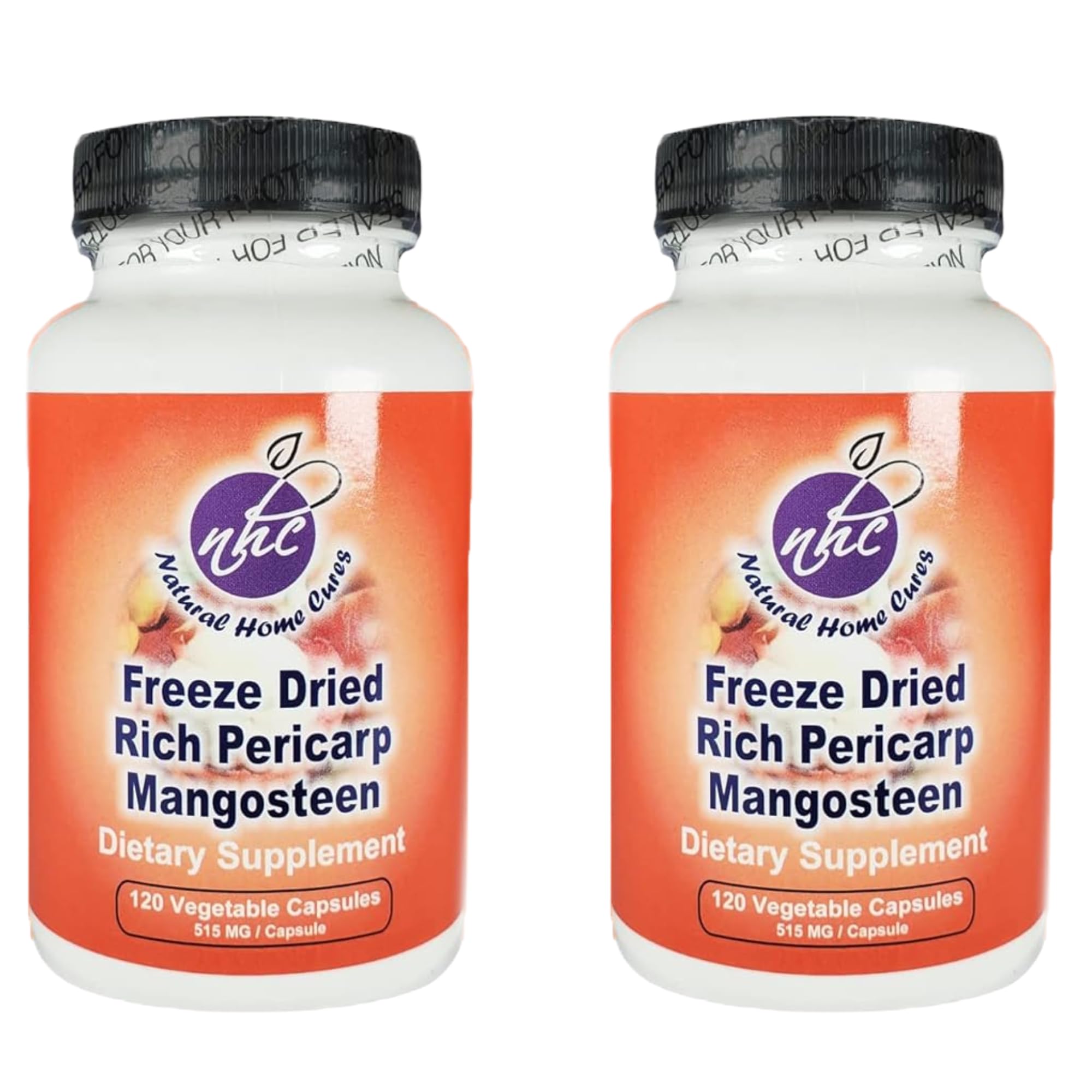 Natural Home Cures mangosteen pericarp capsules bottle highlights premium packaging for quality supplements.
