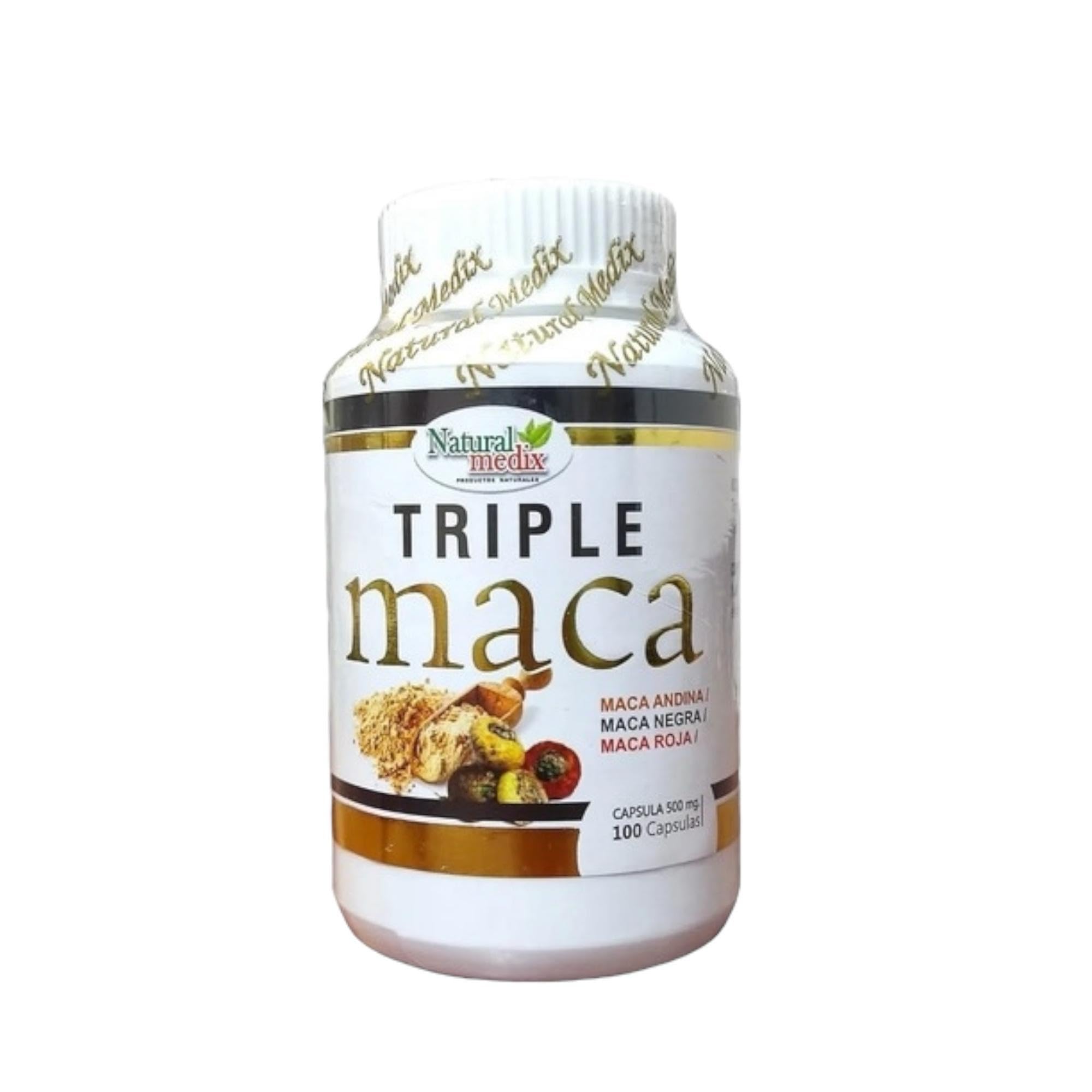Natural Medix Premium Triple Maca bottle with label suggesting daily vitality.