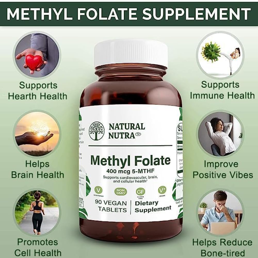 Natural Nutra Active Methyl Folate amber glass bottle emphasizes purity.