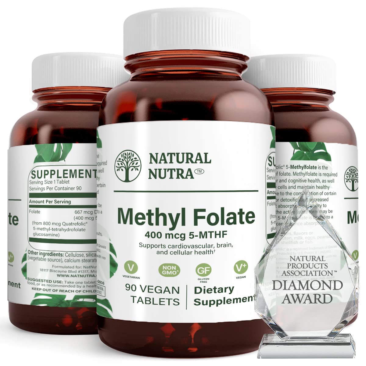 Natural Nutra Active Methyl Folate bottle with Quatrefolic for enhanced absorption.