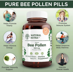 Natural Nutra Bee Pollen 500 mg label design with nutrition details