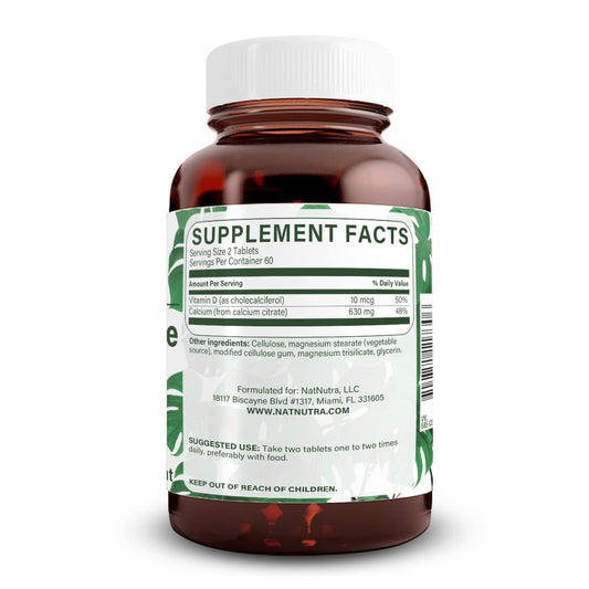 Natural Nutra calcium citrate D3 tablets highlighting bone health support.