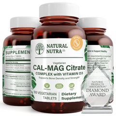 Natural Nutra Cal-Mag Citrate bottle showing balanced minerals for bone support