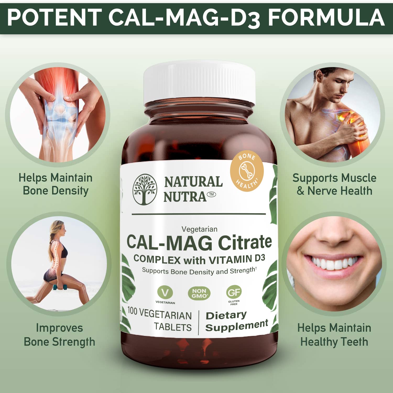 Natural Nutra Cal-Mag Citrate dosing spoon illustrating easy daily intake