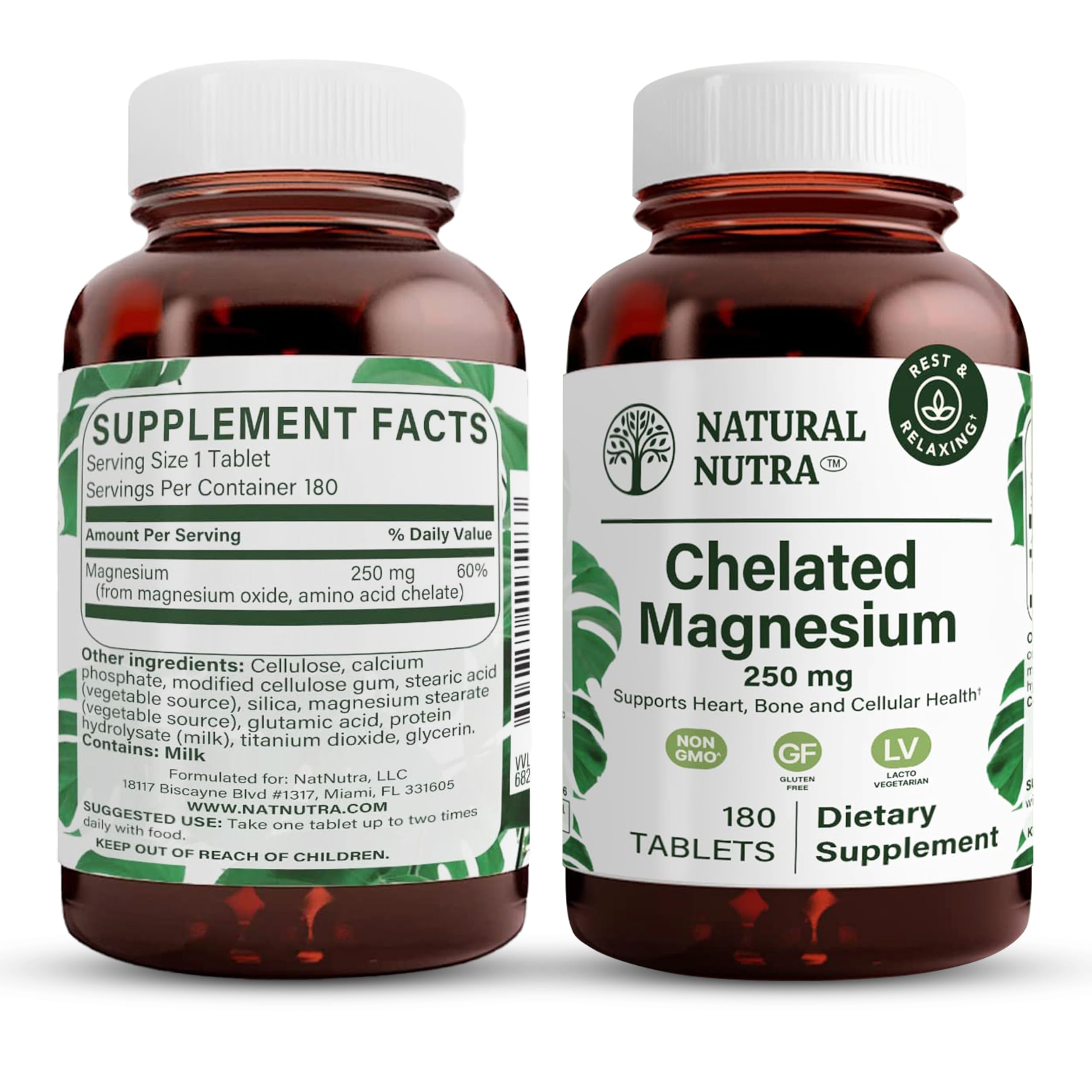Natural Nutra chelated magnesium oxide tablets with 250 mg dose for daily energy.