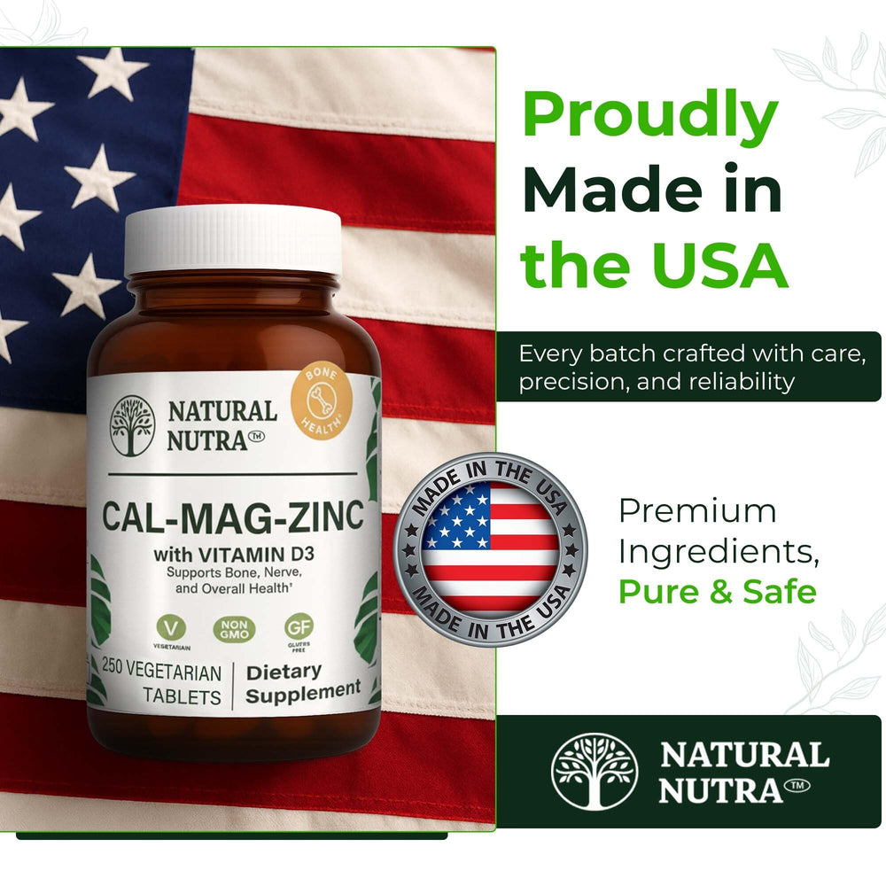 Natural Nutra CMZ packaging flatlay with vitamin D3 emphasis.