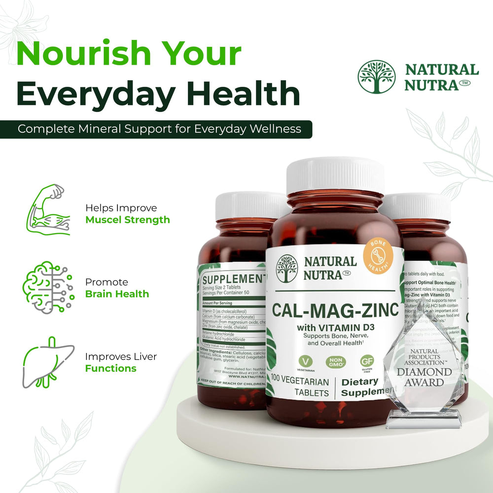 Natural Nutra CMZ tablets in hand illustrate convenient daily supplementation.