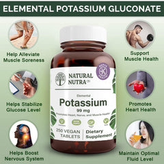 Natural Nutra Elemental Potassium Gluconate bottle pours into glass for hydration support.
