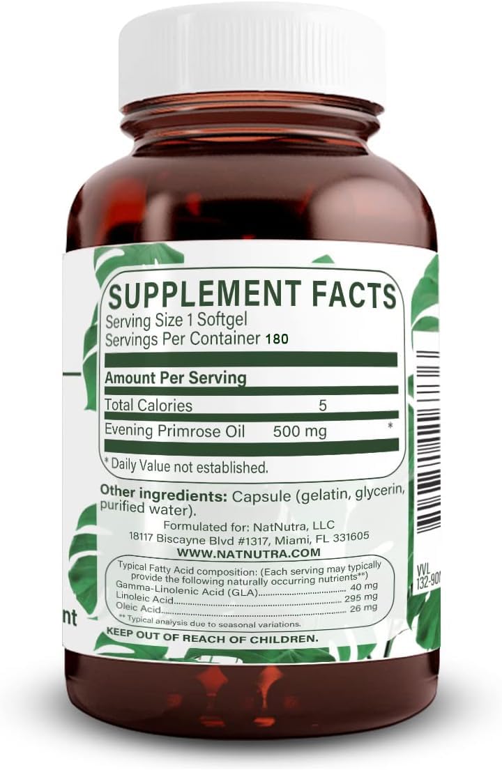 Natural Nutra Evening Primrose Oil softgel closeup highlighting purity for nerves