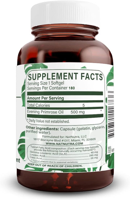 Natural Nutra Evening Primrose Oil softgel closeup highlighting purity for nerves