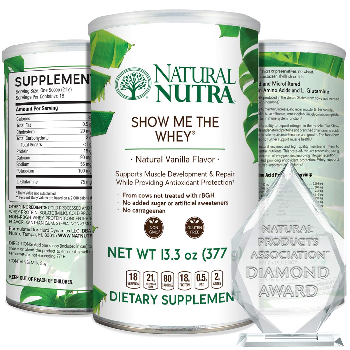 Natural Nutra grass-fed vanilla whey canister showcases premium protein for workouts.