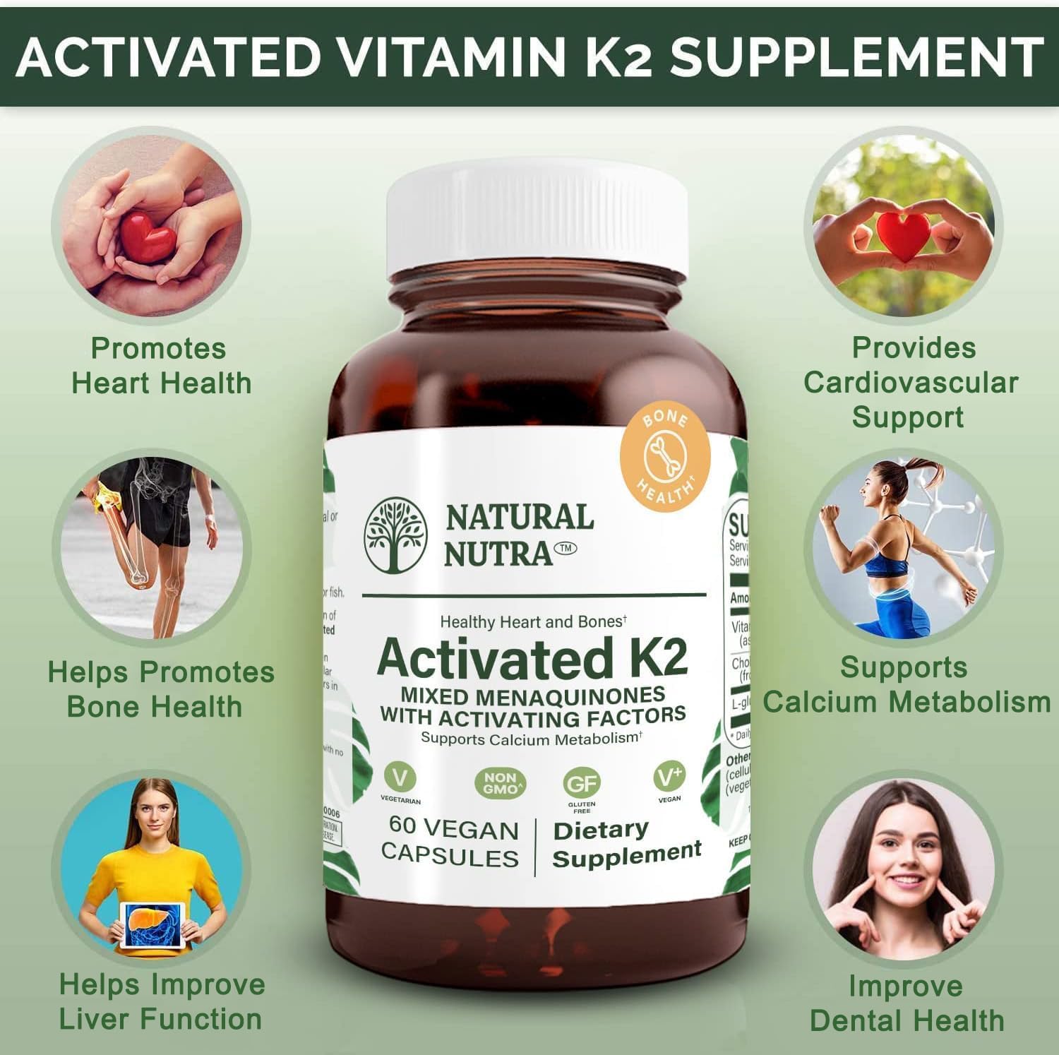 Natural Nutra K2 75mcg capsule close-up underscoring dental health possibilities