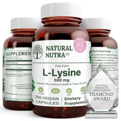 Natural Nutra L-Lysine HCl bottle in amber glass for bone support