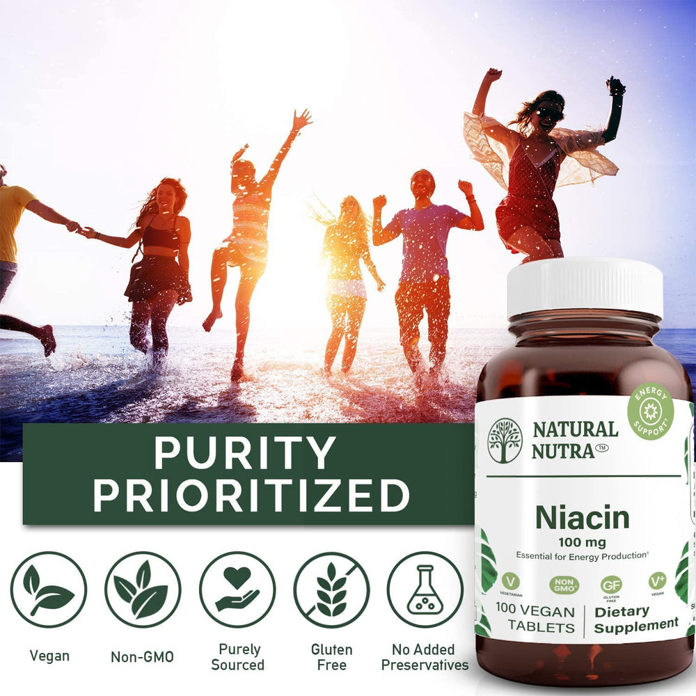 Natural Nutra Niacin amber glass bottle emphasizes BPA-free packaging