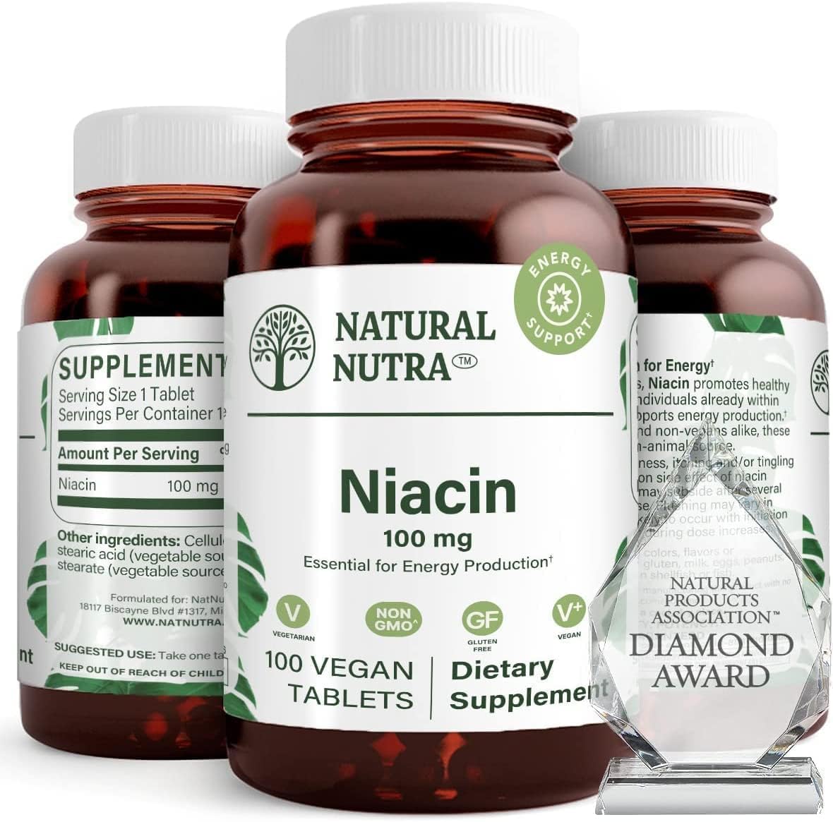 Natural Nutra Niacin bottle 3-pack with easy-to-swallow tablets for daily energy support