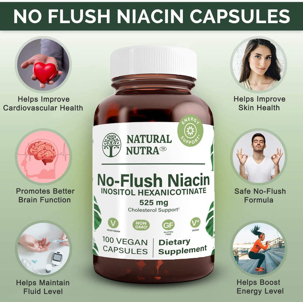Natural Nutra No Flush Niacin bottle pour illustrating time-release action