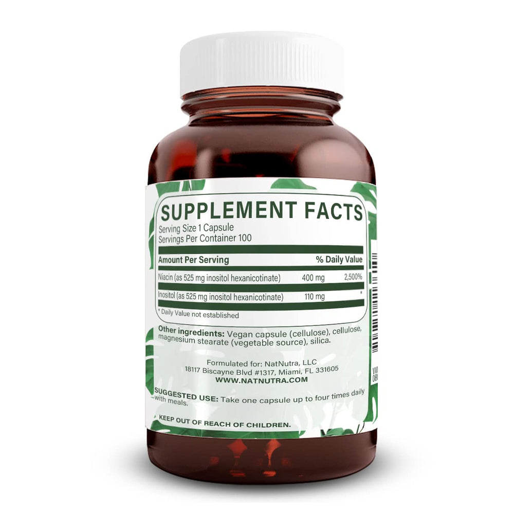 Natural Nutra No Flush Niacin capsules closeup for daily energy and clarity