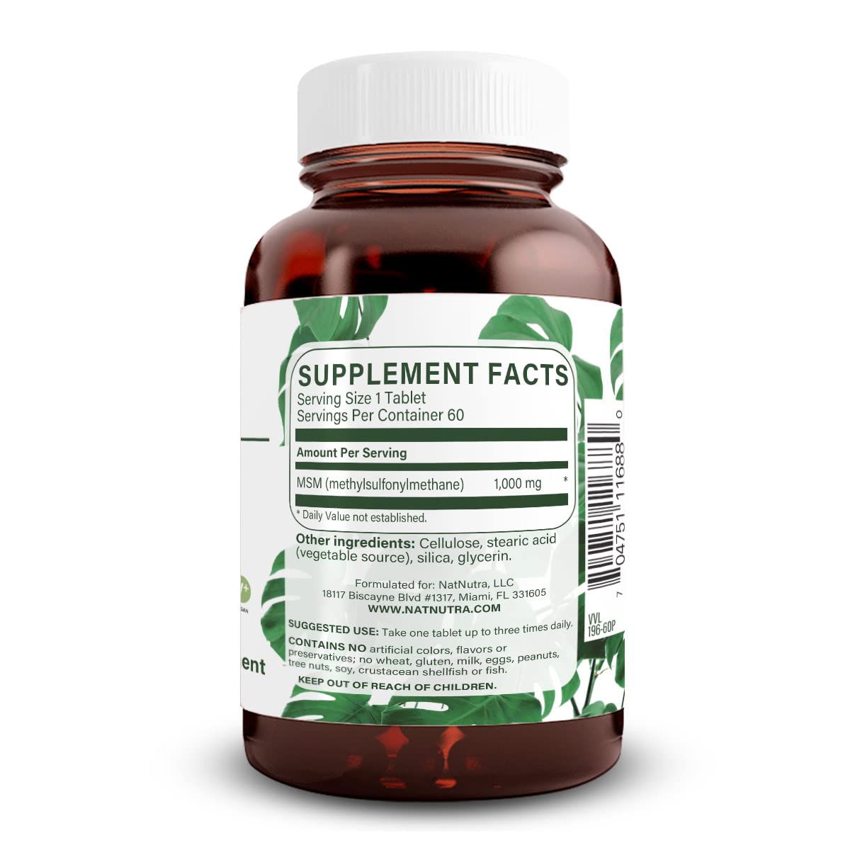 Natural Nutra OptiMSM tablets close-up showing 1000 mg dose.
