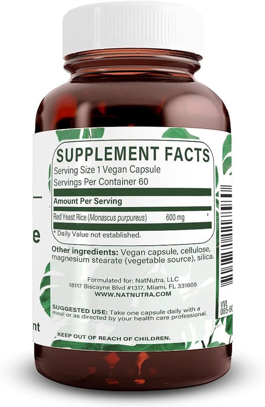 Natural Nutra Red Yeast Rice capsules provide easy daily use for digestive comfort and overall wellness.