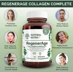 Natural Nutra RegenerAge capsules close-up, easy-to-swallow daily supplement.