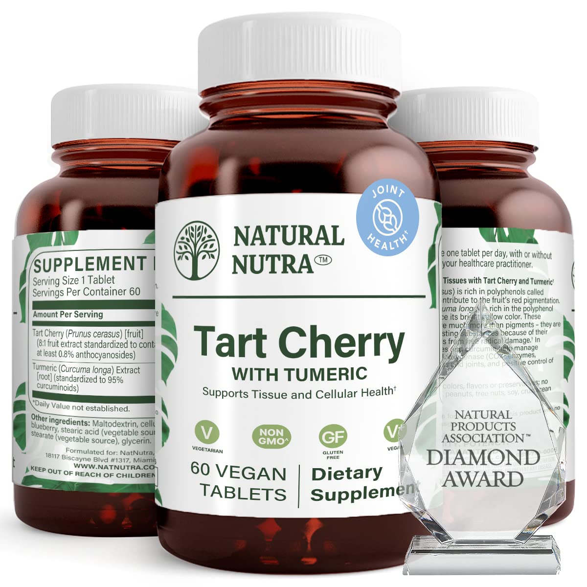 Natural Nutra Tart Cherry Extract bottle with turmeric curcumin highlight for joint and sleep support