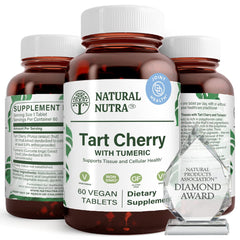 Natural Nutra Tart Cherry Extract bottle with turmeric curcumin highlight for joint and sleep support