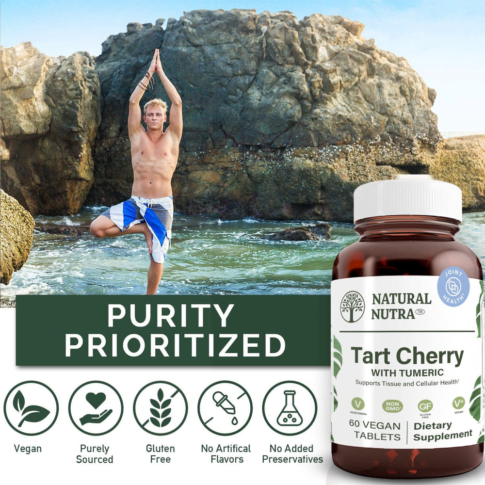 Label detail of Natural Nutra Tart Cherry Extract showing vegan and gluten-free notes