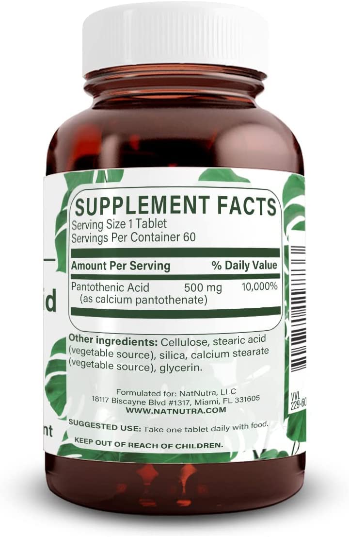 Natural Nutra Pantothenic Acid tablets designed for daily energy and metabolism support.