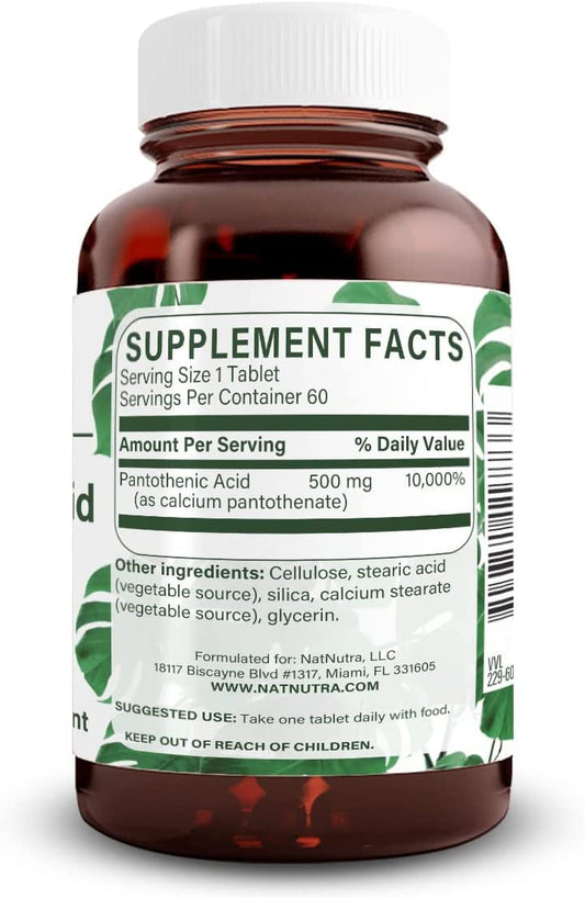 Natural Nutra Pantothenic Acid tablets designed for daily energy and metabolism support.