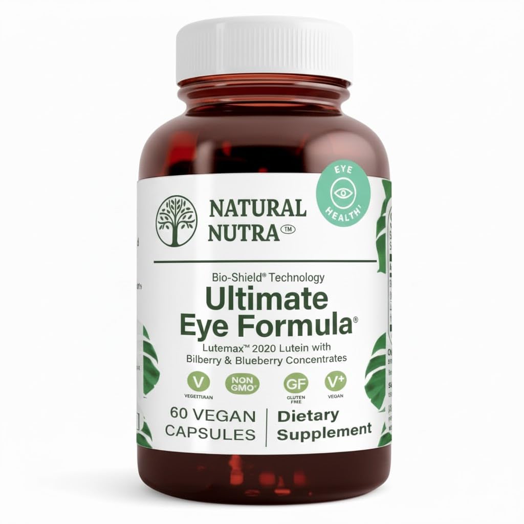 Natural Nutra Ultimate Eye Health bottle on display for daily vision support