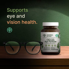 Natural Nutra Ultimate Eye Health infographic-blend highlights bilberry and blueberry synergy for sharper color perception