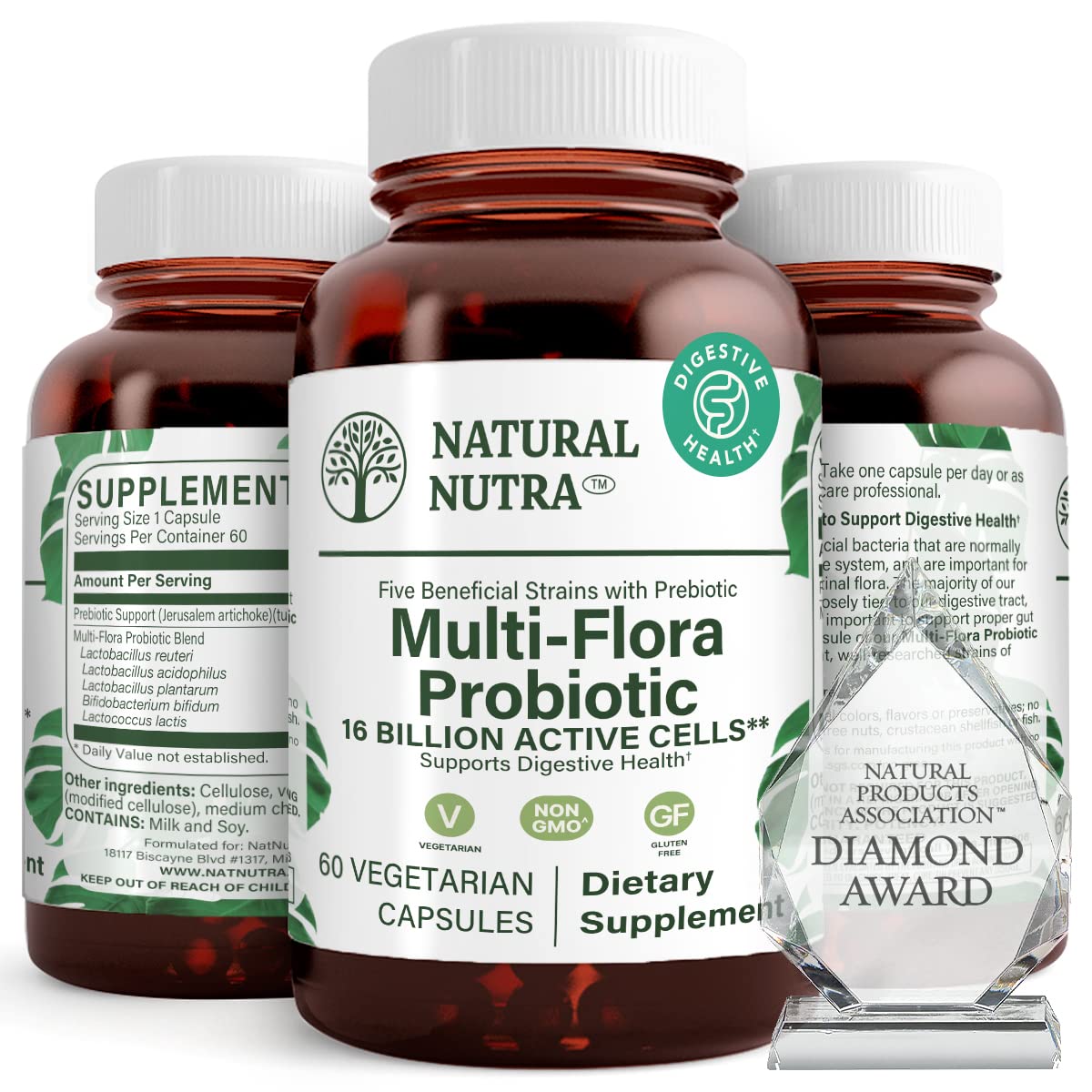 Natural Nutra Ultimate Flora bottle with easy-to-swallow capsules for daily digestion support