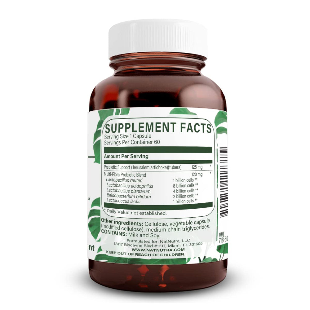 Natural Nutra Ultimate Flora capsules close-up showing multi-strain formula