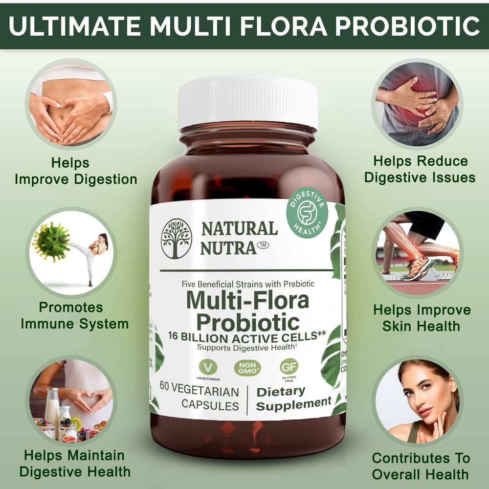 Natural Nutra Ultimate Flora label detail highlighting gluten-free and vegetarian notes